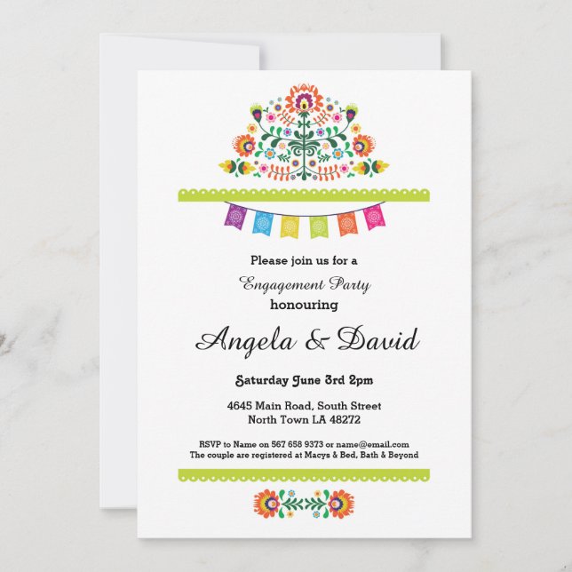 Fiesta Engagement Mexico Pattern Wedding Invites (Front)
