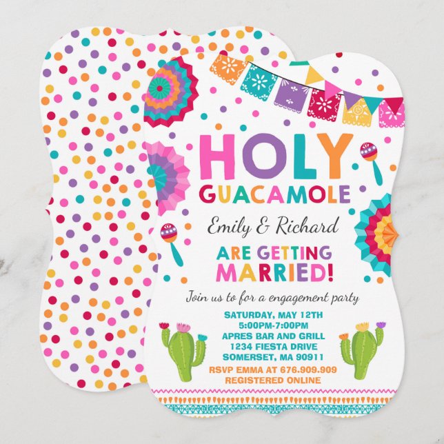 Fiesta Engagement Party Invitation Holy Guacamole (Front/Back)