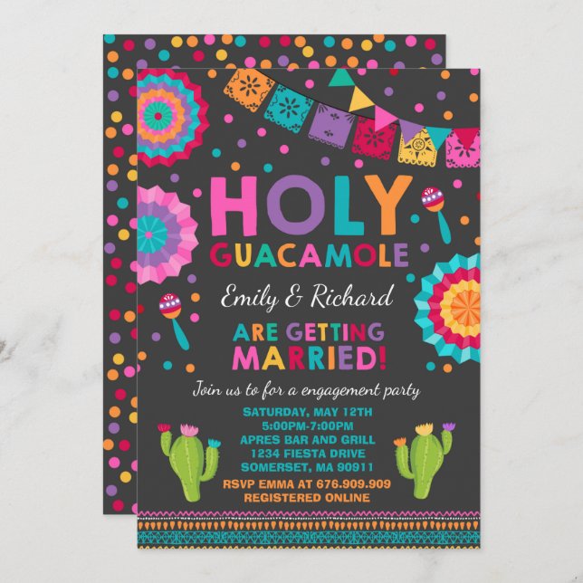 Fiesta Engagement Party Invitation Holy Guacamole (Front/Back)