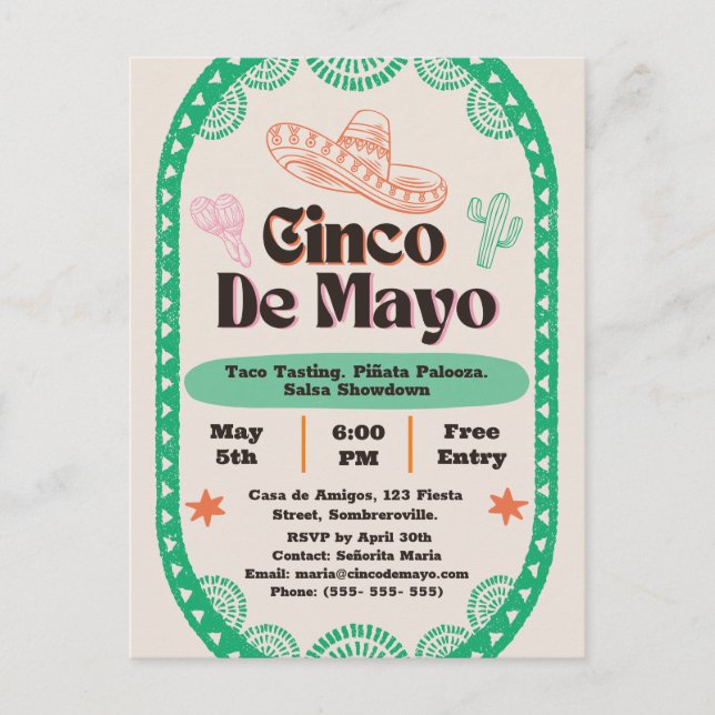 Fiesta Fantástica: Cinco de Mayo Celebration Postcard (Front)