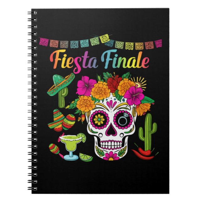 "Fiesta Finale" Colourful Sugar Skull Bachelorette Notebook (Front)