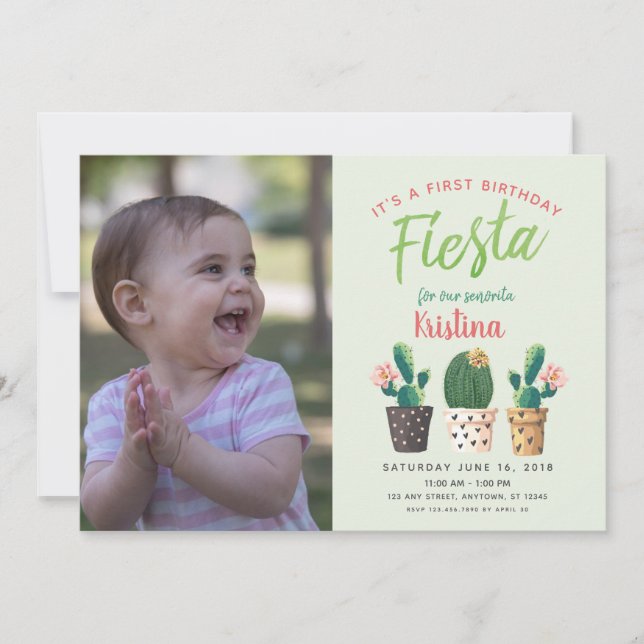 Fiesta First Birthday Cactus Invitation (Front)