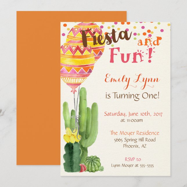 Fiesta First Birthday Invitation (Front/Back)
