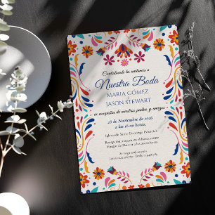 Fiesta Floral Aesthetic Elegant Spanish Wedding Invitation