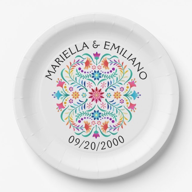 Fiesta Floral Birthday Shower Wedding Paper Plate (Front)