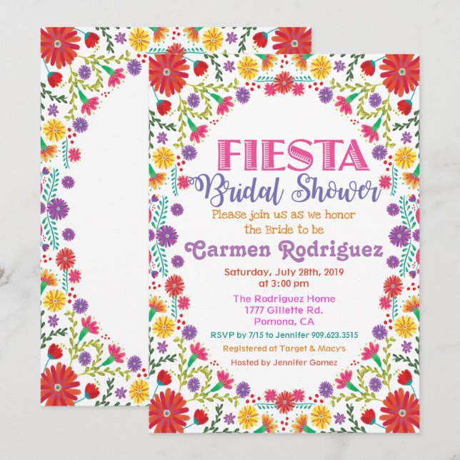 Fiesta Floral Bridal Shower Invitation (Front/Back)