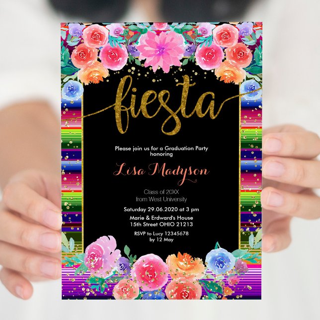 Fiesta Floral Graduation Invitation Party Mexican (Creator Uploaded)