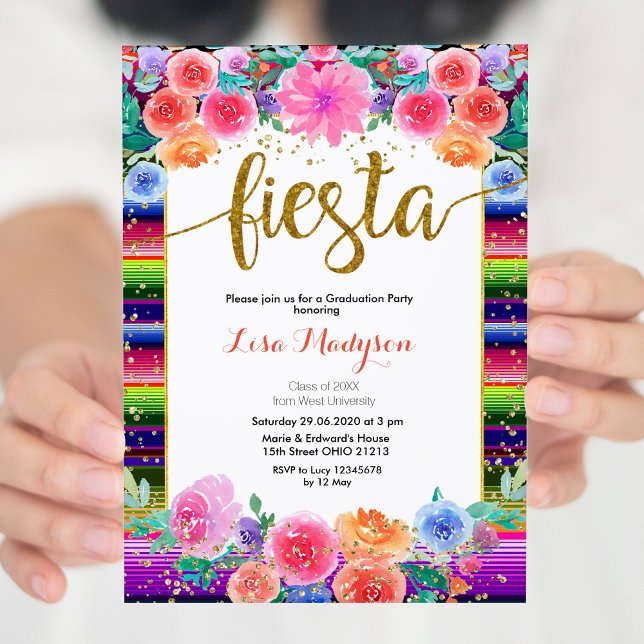 Fiesta Floral Graduation Invitation Party Mexican (Creator Uploaded)