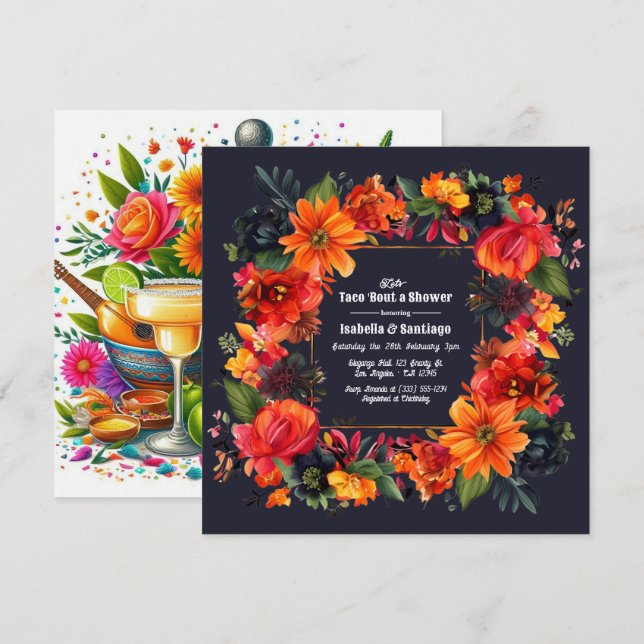 Fiesta Floral Let's Taco 'bout a Couple's Shower Invitation (Front/Back)
