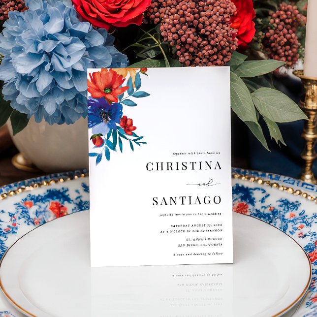 Fiesta Floral Mexican Colourful QR Code Wedding    Invitation (Creator Uploaded)