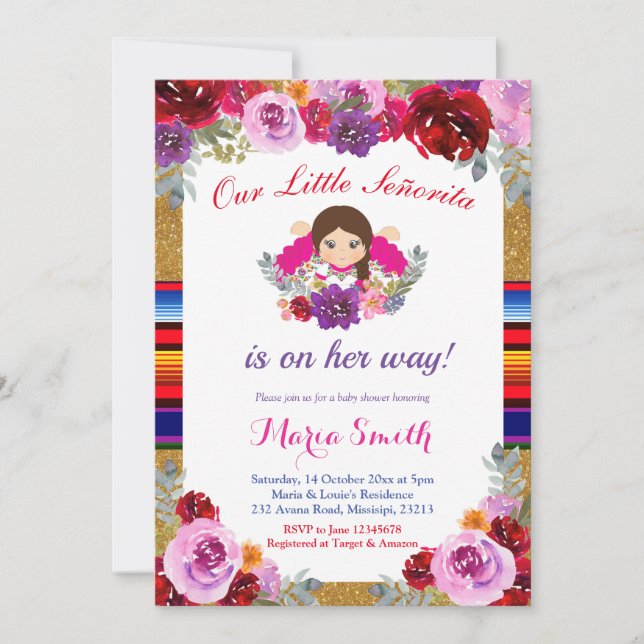 Fiesta Floral Señorita is on the way Baby Shower Invitation (Front)