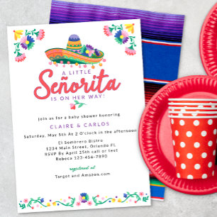 Fiesta Floral Sombrero Baby Shower Invitation