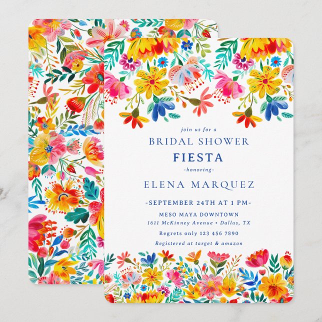  Fiesta Floral Watercolor Bridal Shower  Invitation (Front/Back)