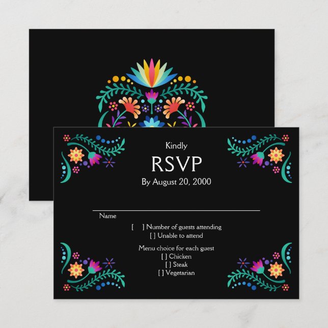 Fiesta Floral Wedding Quinceañera RSVP (Front/Back)