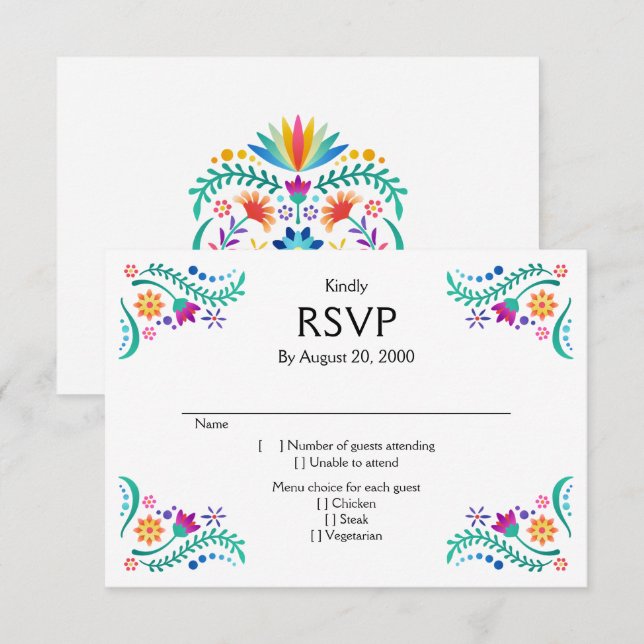 Fiesta Floral Wedding Quinceañera RSVP (Front/Back)