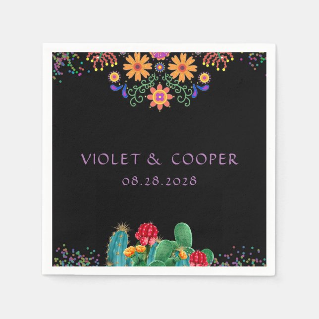 Fiesta Florals and Cactus Wedding Napkin (Front)
