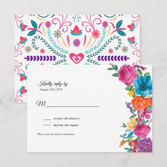 Fiesta Flowers & Mexican Embroidery RSVP Card (Front/Back)