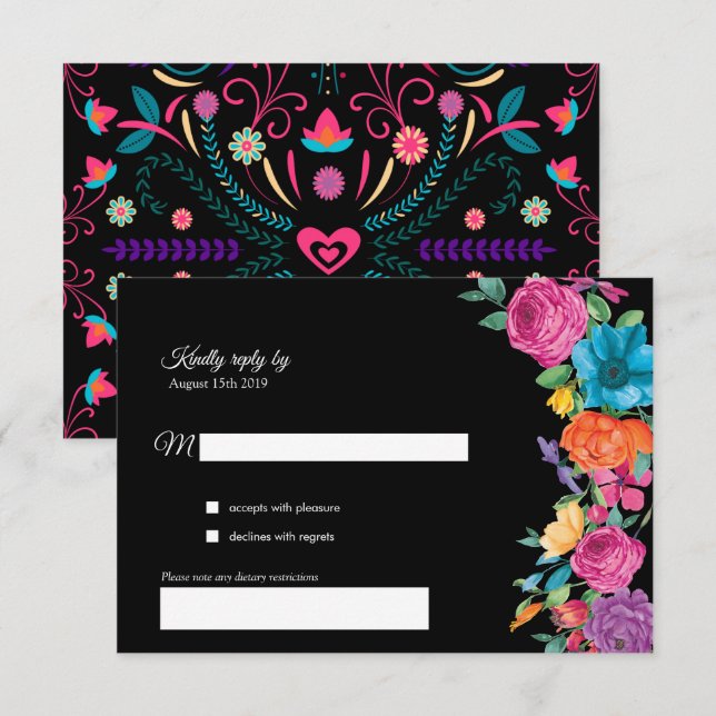 Fiesta Flowers & Mexican Embroidery RSVP Card (Front/Back)