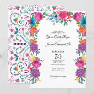 Fiesta Flowers & Mexican Embroidery Style Wedding Invitation
