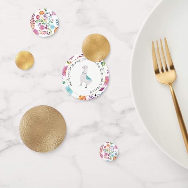 Fiesta Folk Art Floral Llama Wedding Customisable Confetti (Group)