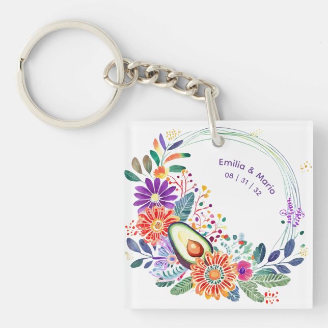FIESTA Folkart Flowers Avocado Custom Key Ring (Front)