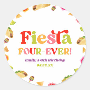 Fiesta Four-Ever Taco 4th Birthday Party Classic Round Sticker