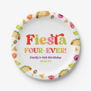 Fiesta Four-Ever Taco 4th Birthday Party Paper Plate