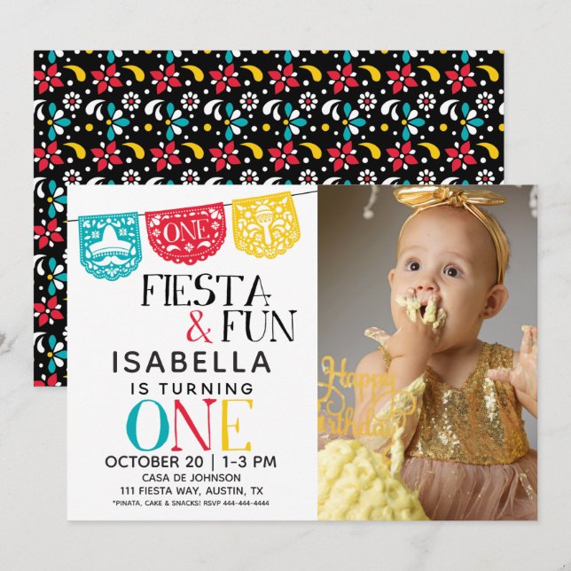 Fiesta & Fun First Birthday Photo Invitation (Front/Back)
