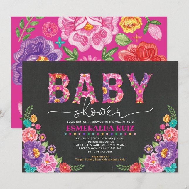 Fiesta Garden Floral Baby Shower Invitation (Front/Back)