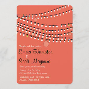 Fiesta garden lights coral wedding invitation