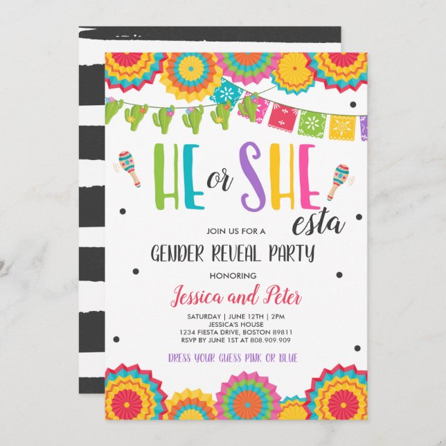 Fiesta Gender Reveal He or She-esta Gender Reveal  Invitation (Front/Back)