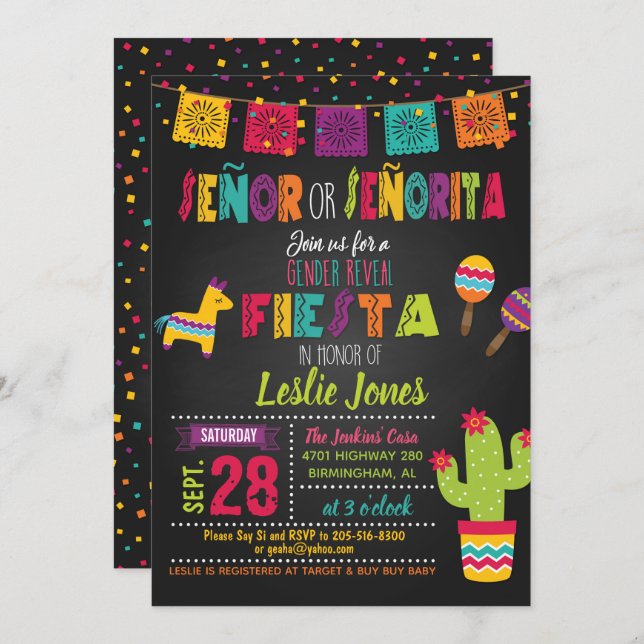 Fiesta Gender Reveal Invitation (Front/Back)