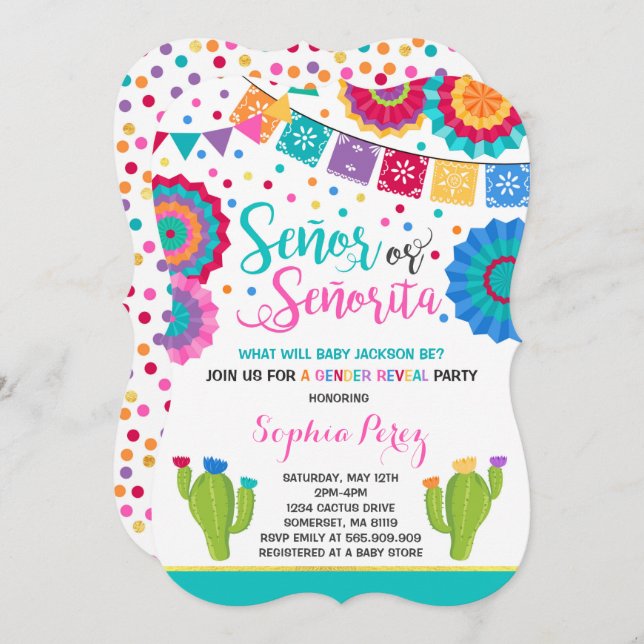 Fiesta Gender Reveal Invitation Señor Or Señorita (Front/Back)