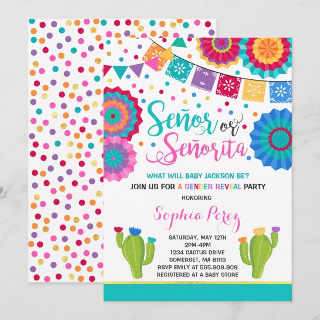 Fiesta Gender Reveal Invitation Señor Or Señorita (Front/Back)