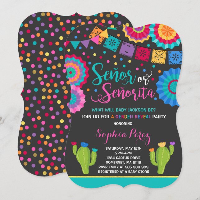 Fiesta Gender Reveal Invitation Señor Or Señorita (Front/Back)