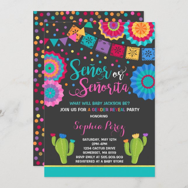 Fiesta Gender Reveal Invitation Señor Or Señorita (Front/Back)
