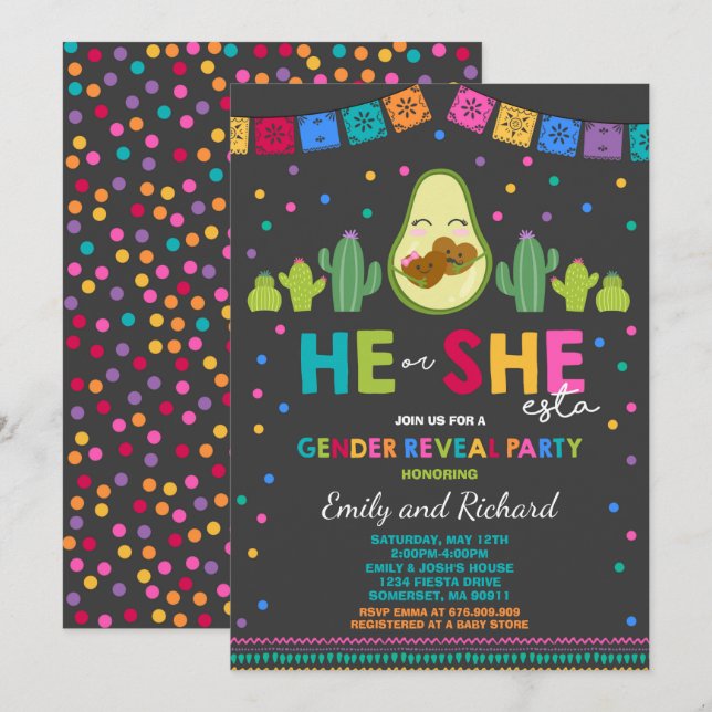 Fiesta Gender Reveal Party He Or She-Esta Reveal Invitation (Front/Back)