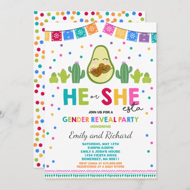 Fiesta Gender Reveal Party He Or She-Esta Reveal Invitation (Front/Back)