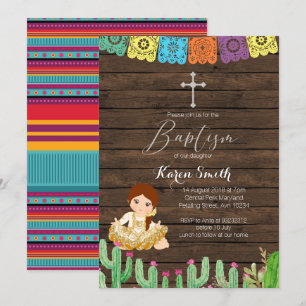 Fiesta Girl Baptism Christening Invitation card