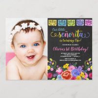 Fiesta girl birthday floral watercolors photo