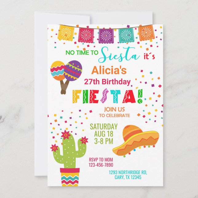 Fiesta girl birthday invitation, any age birthday. invitation (Front)