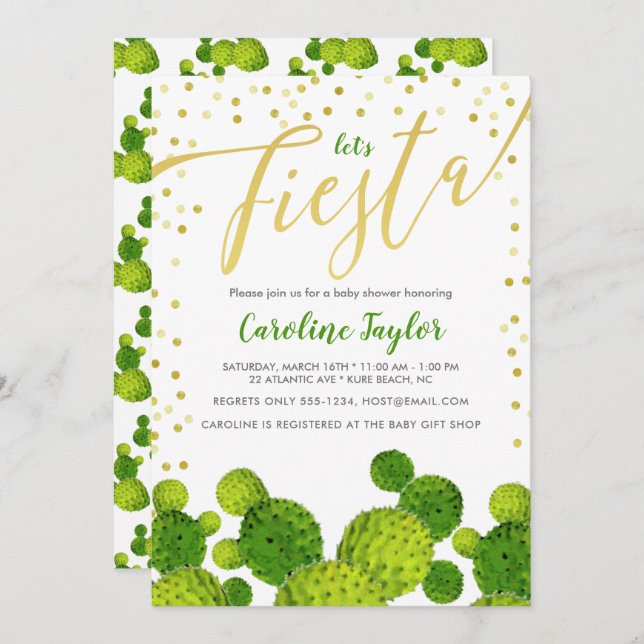 Fiesta Gold and Green Baby Shower Invitation (Front/Back)