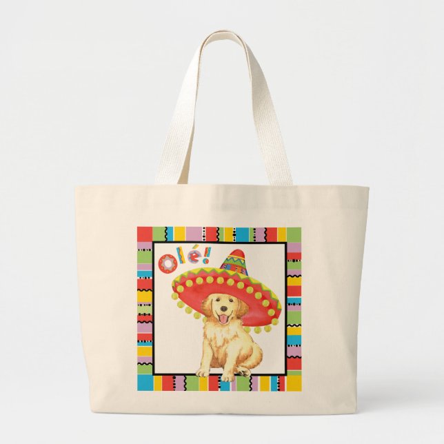 Fiesta Golden Retriever Large Tote Bag (Front)