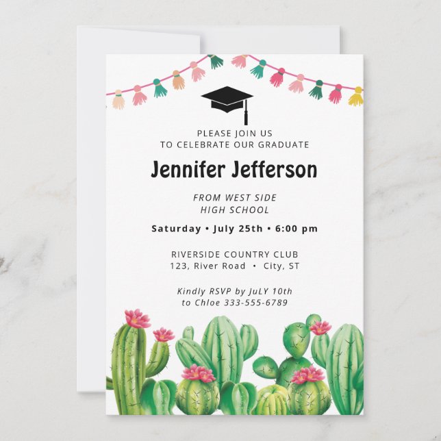 Fiesta Graduation Cactus Party Holiday Card (Front)