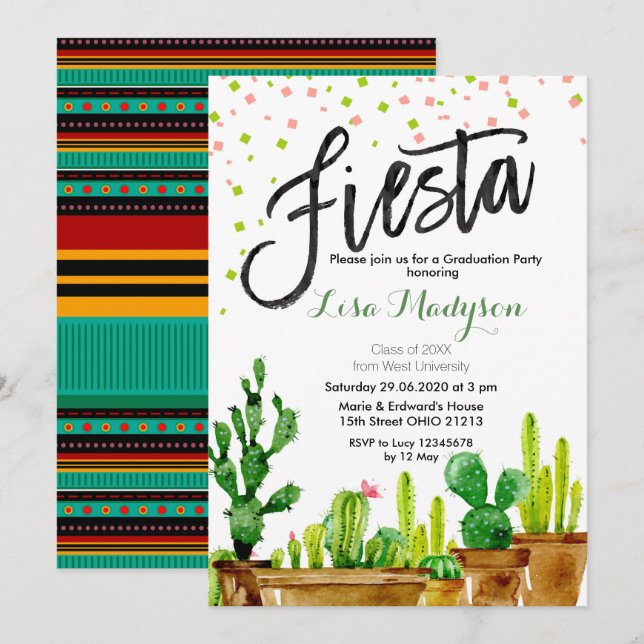 Fiesta Graduation Invitation Party Mexican Invite (Front/Back)