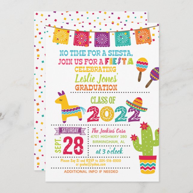 Fiesta Graduation Invitation - Wht (2022) (Front/Back)
