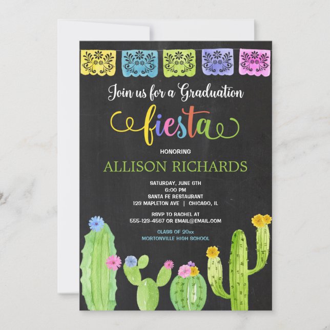 Fiesta graduation party, watercolor cactus fiesta invitation (Front)