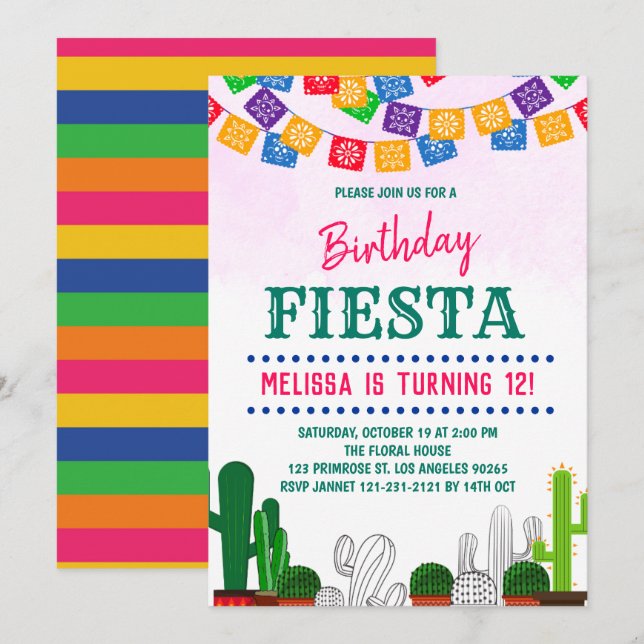 Fiesta Holy Cactus Mexican Cinco de Mayo Birthday Invitation (Front/Back)
