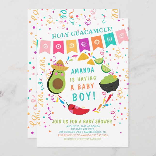 Fiesta Holy Guacamole Baby Shower Invitation (Front/Back)
