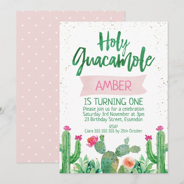Fiesta Holy Guacamole Birthday Invitation (Front/Back)
